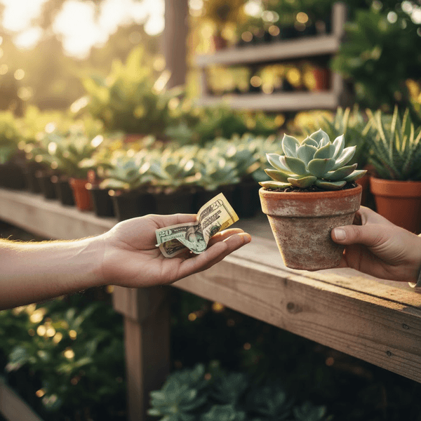 An individual purchasing a small potted plant